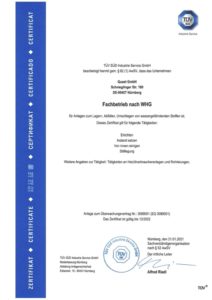 Zertifikat der Quast GmbH Nürnberg - Fachbetrieb nach WHG